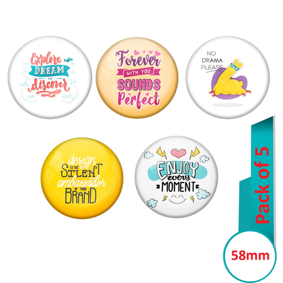 AVI Multi Colour Metal  Pin Badges  with Pack of 5 Happy Positive quotes PQ 23 Design