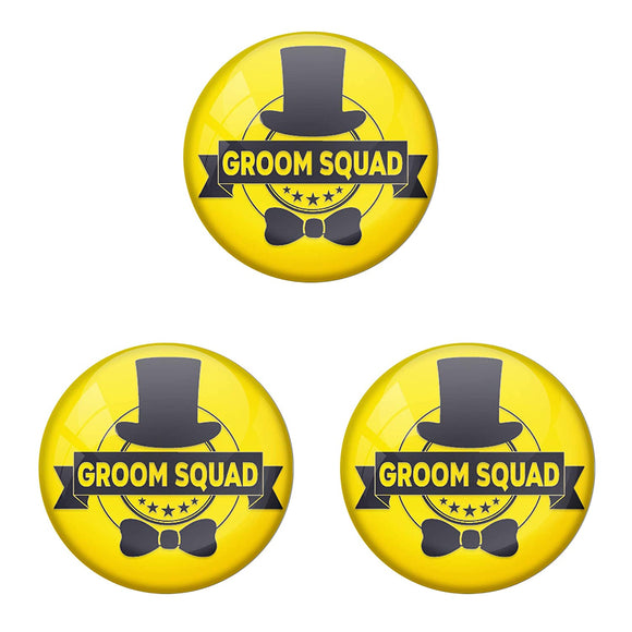 AVI Metal Yellow Colour Pin Badges With Groom Squad Yellow Design (Pack of 3)