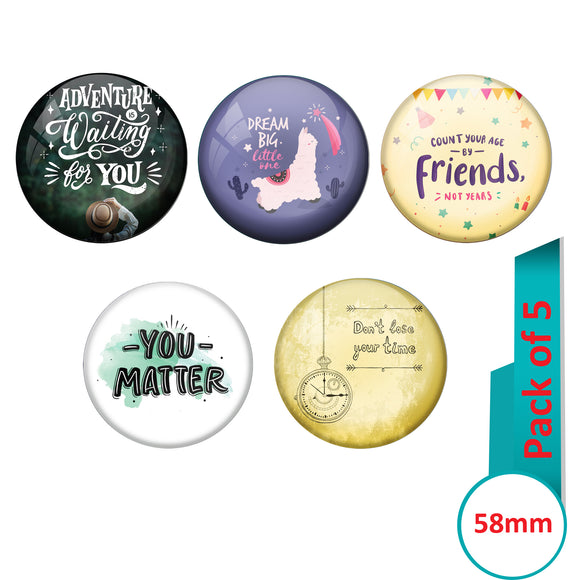 AVI Multi Colour Metal  Pin Badges  with Pack of 5 Happy Positive quotes PQ 19 Design
