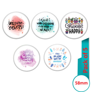 AVI Multi Colour Metal  Pin Badges  with Pack of 5 Happy Positive quotes PQ 25 Design