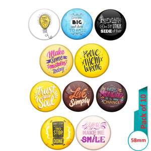 AVI Multi Colour Metal  Pin Badges  with Pack of 10 Happy Positive quotes PQ 55 Design