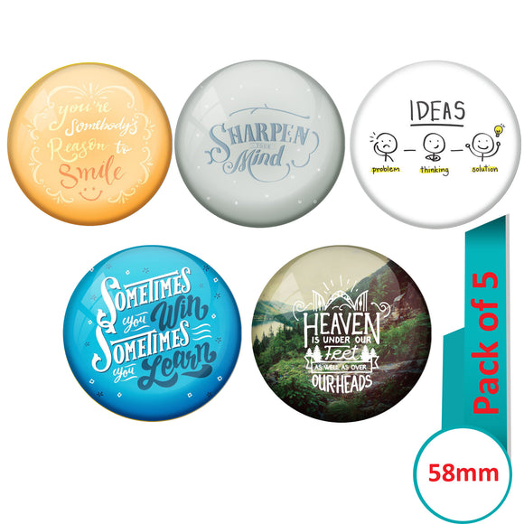 AVI Multi Colour Metal  Pin Badges  with Pack of 5 Happy Positive quotes PQ 45 Design