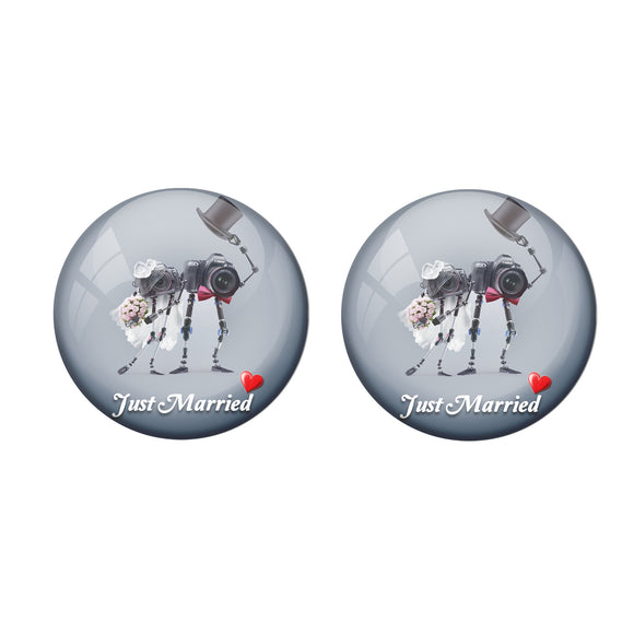AVI Metal Multi Colour Pin Badges With Just married Photographer Couple Design  (Pack of 2)
