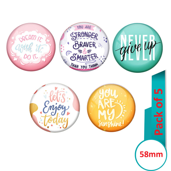 AVI Multi Colour Metal  Pin Badges  with Pack of 5 Happy Positive quotes PQ 4 Design