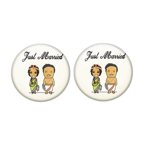 AVI Metal Multi Colour Pin Badges With Just married Brahmin Couple Design  (Pack of 2)