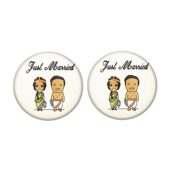 AVI Metal Multi Colour Pin Badges With Just married Brahmin Couple Design  (Pack of 2)
