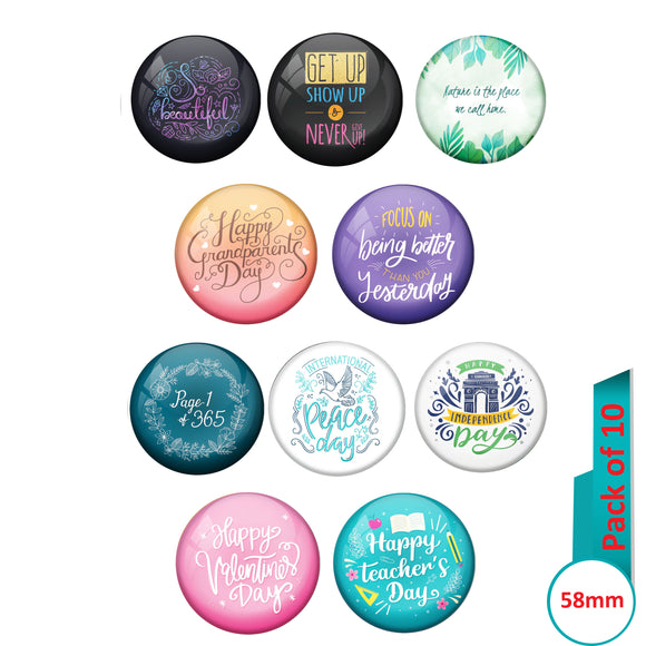 AVI Multi Colour Metal  Pin Badges  with Pack of 10 Happy Positive quotes PQ 57 Design