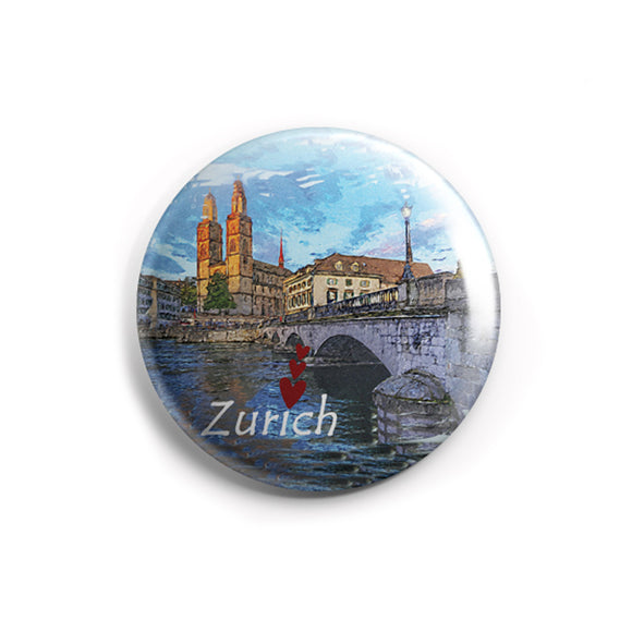 AVI 58mm Regular Size Pin Badge Blue Zurich Switzerland Love Europe Travel Souvenir R8002210