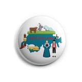 AVI 58mm Regular Size Pin up Badge White Switzerland Map Europe Travel Souvenir R8002212
