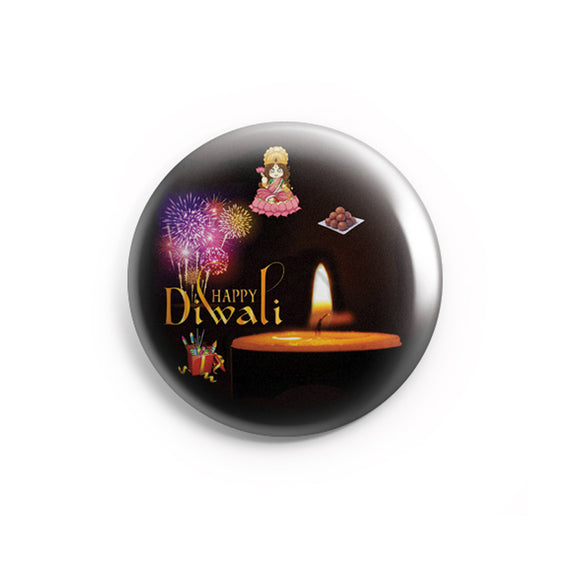 AVI 58mm Regular Size Black Happy Diwali  Fridge Magnet MR8002218