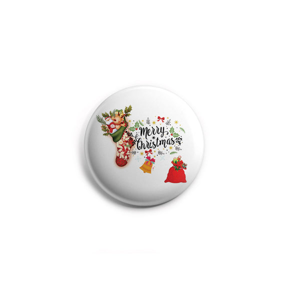 AVI Badge White Merry Christmas  Stockings and bell Regular Size 58mm R8002238