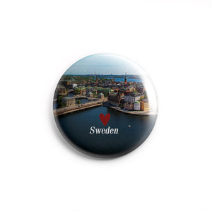 AVI 58mm Badge Sweden Europe Travel Souvenir with flag Regular Size R8002244