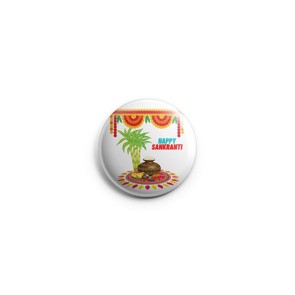 AVI Regular Size Pin- up Badge White Happy Sankranti Wishes 58mm R8002279