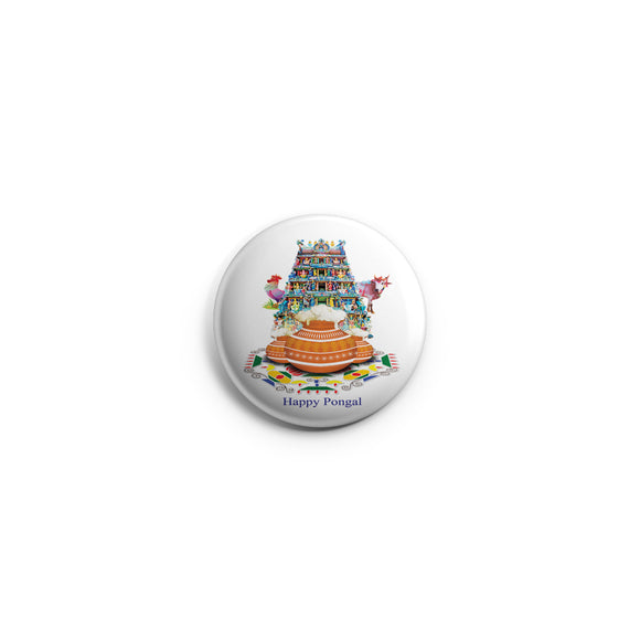 AVI Regular Size Pin- up Badge White Happy Pongal Wishes 58mm R8002280