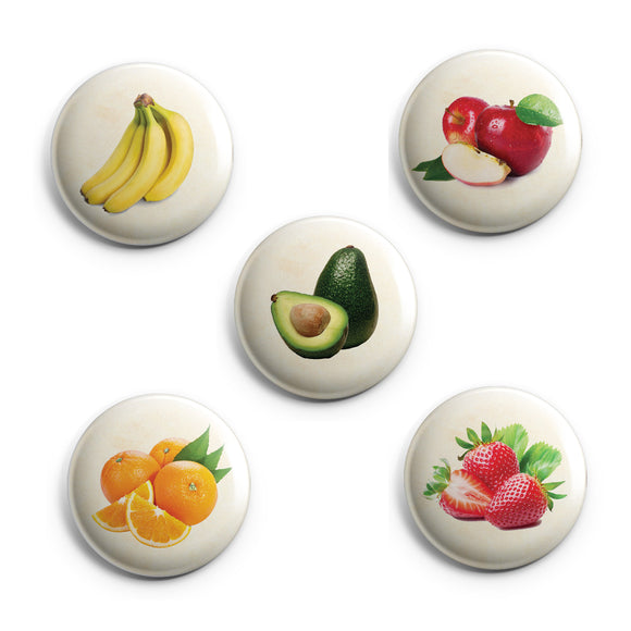 AVI 58mm Round Fridge Magnets with Fruits Apple Banana Strawberry Avocado Design Pack of 5 C5MR8002317