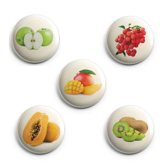 AVI 58mm Round Fridge Magnets with Fruits Apple Mango Litchi  Papaya Kiwi Design Pack of 5 C5MR8002318