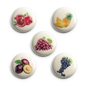 AVI 58mm Round Fridge Magnets with Fruits Grapes Plum Pineapple Pomegranate Design Pack of 5 C5MR8002319