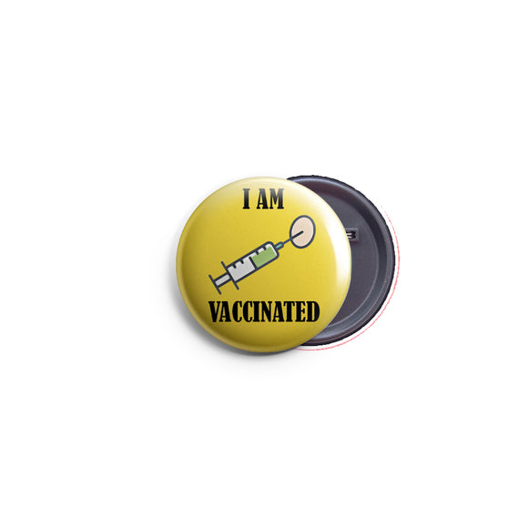 AVI 58mm Regular Size Pin Badge Yellow I am vaccinated design R8002423