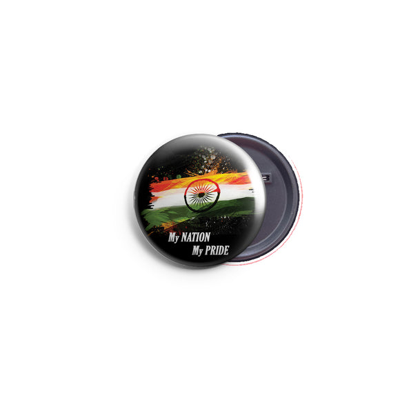 AVI 58mm Regular Size Pin Badge Indian Flag on Black Background design R8002445