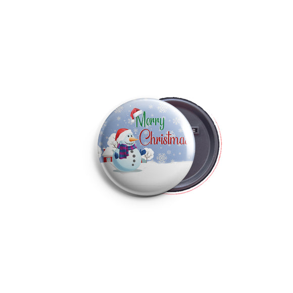AVI Badge Merry Christmas Xmas wish with Snowman Regular Size 58mm R8002451