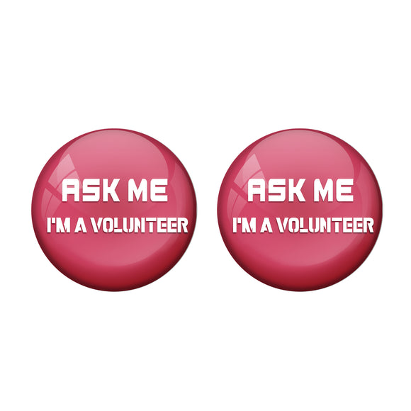 Red ASK ME Volunteer Corona Virus COVID -19 Badge R8000937 x 2