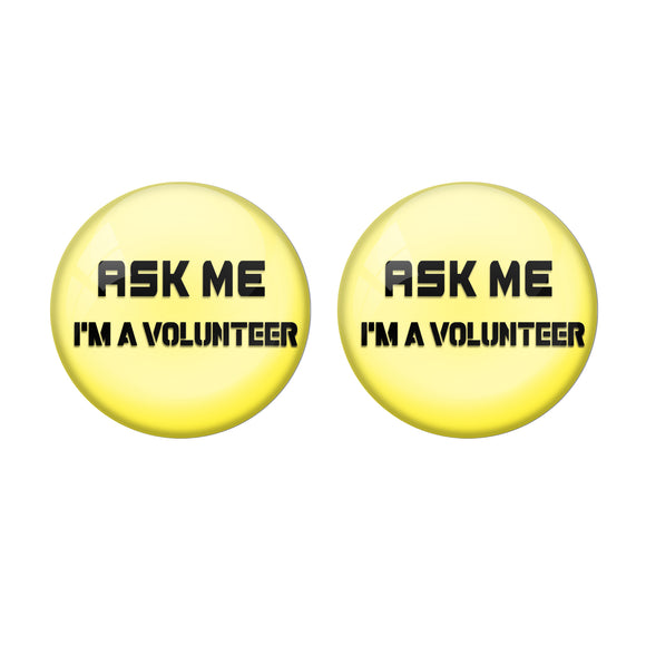 Yellow ASK ME Volunteer Corona Virus COVID -19 Badge R8000938 x 2