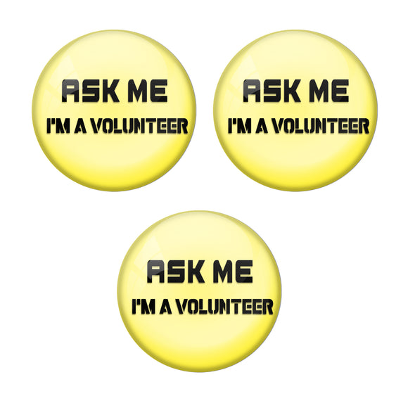 Yellow ASK me Volunteer Corona COVID-19 Virus Badge R8000938 x 3