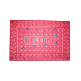 AVI Pink Color Door Mat With Welcome Design And Green Blue Dot With Flower Border