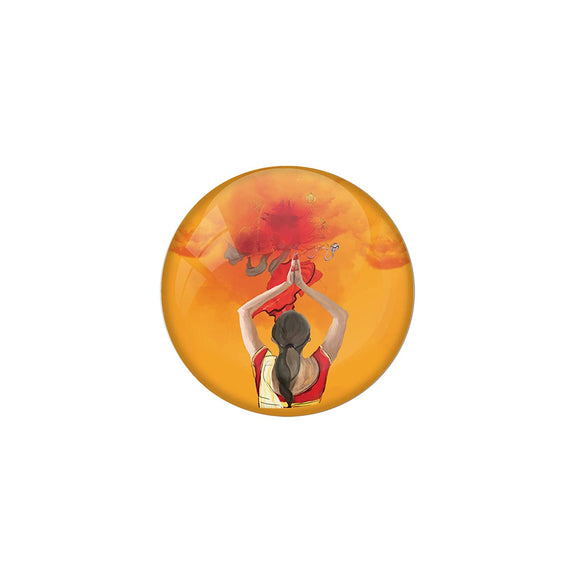 AVI Pin  Badge Orange Hindu God Maa Durga Dussehra Sindoor Festival Design Regular Size 58mm R8000200