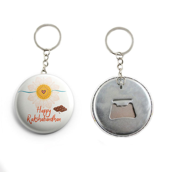 AVI  White Happy Rakshabandhan Keychain with bottle opener back Regular Size Metal 58mm R7002001