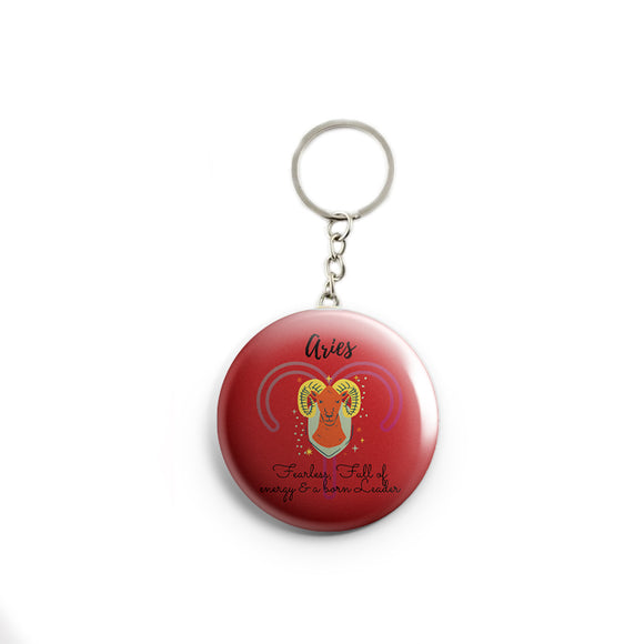 AVI Aries Zodiac sign with traits Red Keychain Regular Size Metal 58mm R7002060