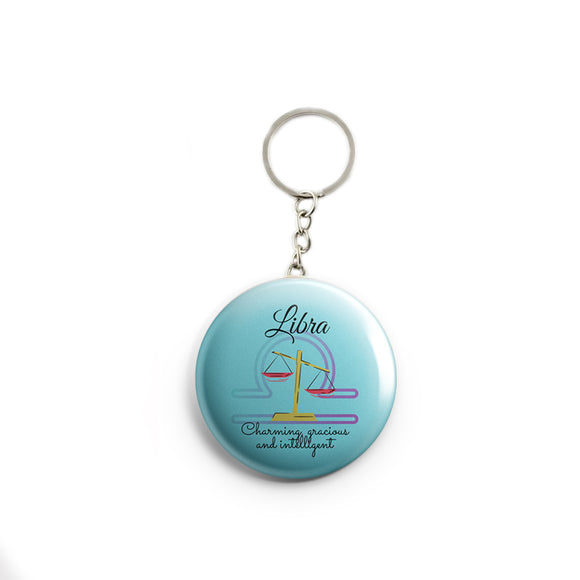 AVI Blue Libra Zodiac sign with traits Red Keychain Regular Size Metal 58mm R7002068