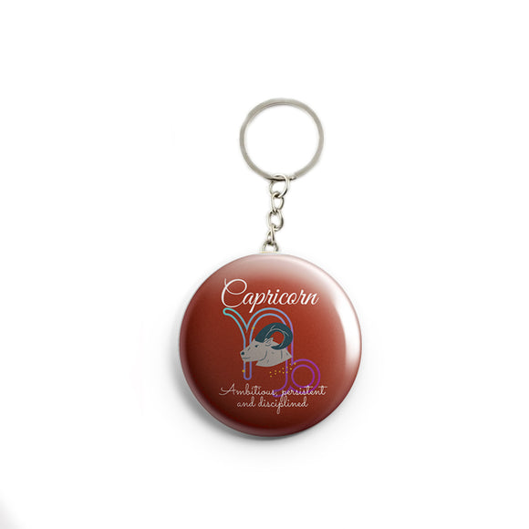 AVI Brown Capricorn Zodiac sign with traits Red Keychain Regular Size Metal 58mm R7002070