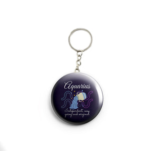 AVI Blue Aquarius Zodiac sign with traits Red Keychain Regular Size Metal 58mm R7002071