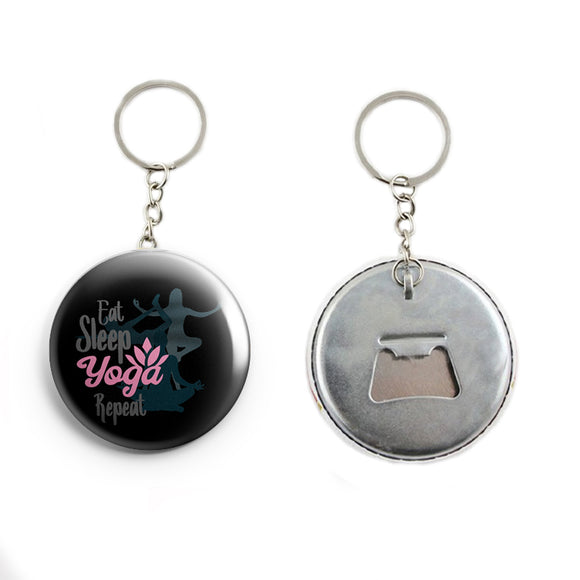 AVI Black Eat Sleep Yoga Repeat Quote Workout Keychain Regular Size Metal 58mm R7002252