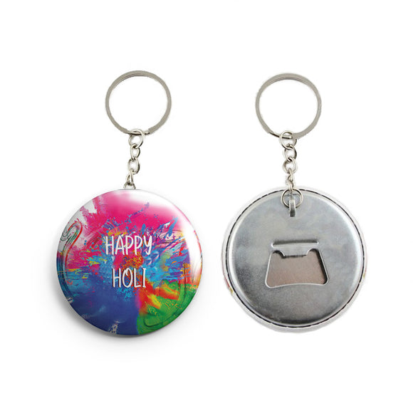 AVI  Multicolor Happy Holi Keychain with bottle opener back Regular Size Metal 58mm R7002346