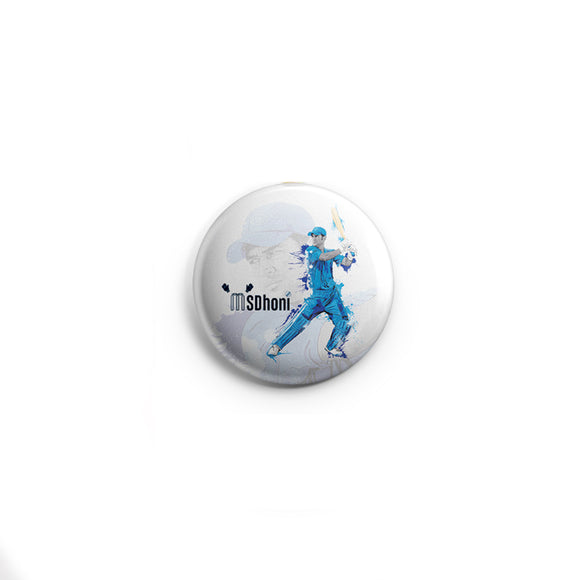 AVI 58mm Pin Badge White MS Dhoni for Cricket Lovers Regular Size R8000181 Metal