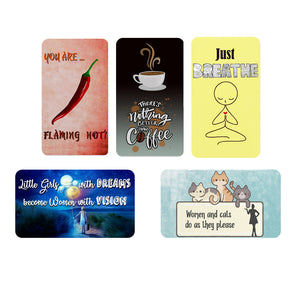 AVI Rectangular Fridge Magnet Multicolor Funny Cat, coffee and girl quotes Pack of 5 C5RFM00050