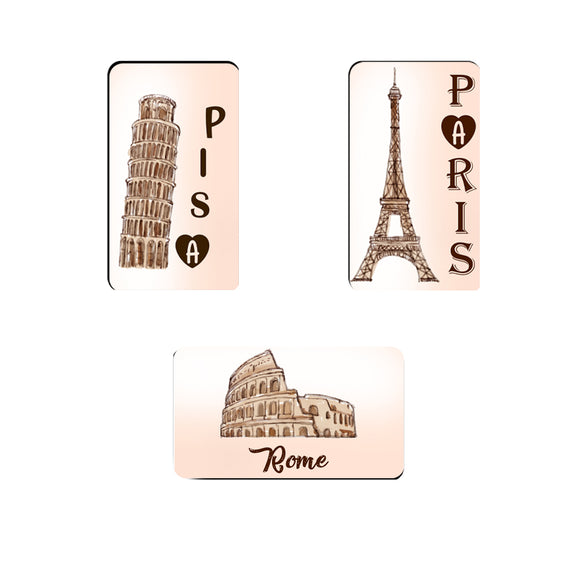 AVI Rectangular Pack of 3 Fridge Magnets Europe Travel Paris Pisa Rome France Italy souvenir C3RFM00072