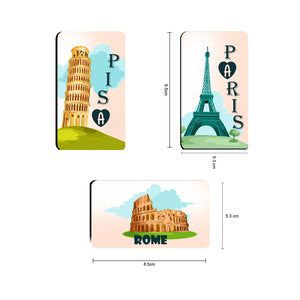 AVI Rectangular Pack of 3 Fridge Magnets Multicolor Europe Travel Paris Pisa Rome France Italy souvenir C3RFM00074
