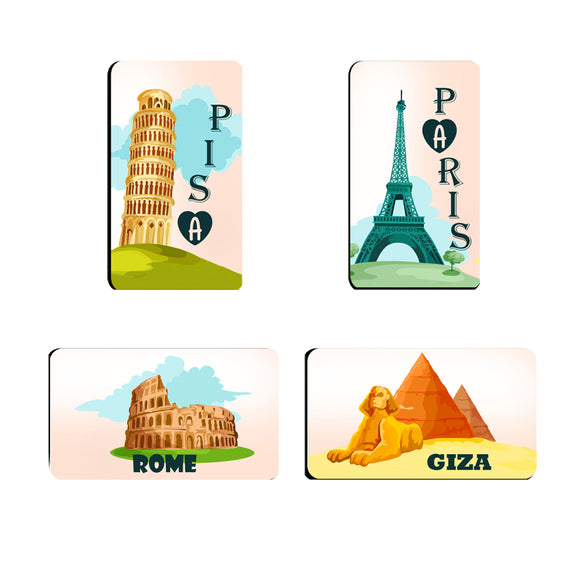 AVI Rectangular Pack of 4 Fridge Magnets Egypt Europe Travel Paris Pisa Rome France Italy souvenir C4RFM00075