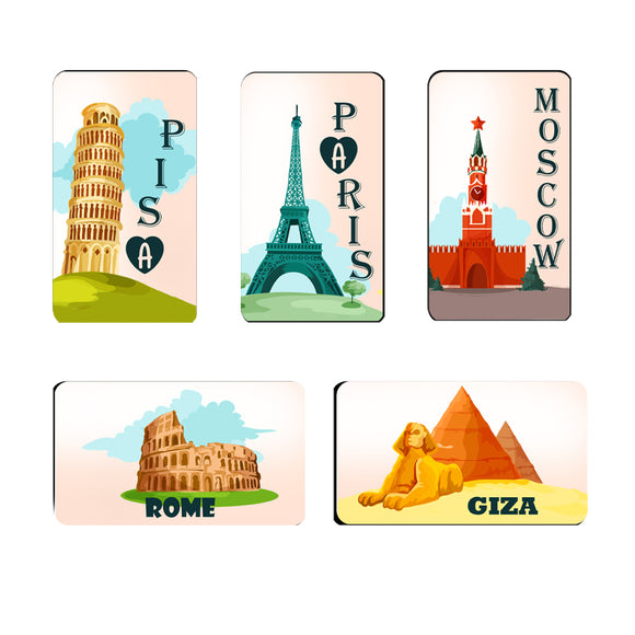 AVI Rectangular Pack of 5 Fridge Magnets Egypt Europe Travel Paris Pisa Rome France Italy Russia souvenir C5RFM00076