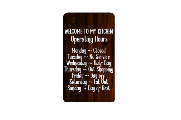 AVI Rectangular Fridge Magnet My kitchen Working Hours on Cutting board II Quote RFM00078