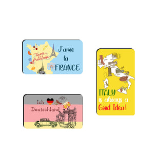 AVI Rectangular Pack of 3 Fridge Magnets Multicolor Europe France Italy Germany Travel Souvenir C3RFM00122